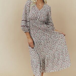 Henly Gabrielle Midi Floral Balloon Sleeve Smocked Dress Small